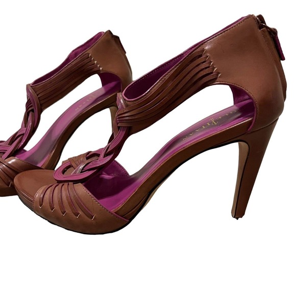 Cole Haan Vivian Brown/Pink Strappy Stiletto Heel Zipper Sandals - Size 8.5 B - Picture 5 of 11